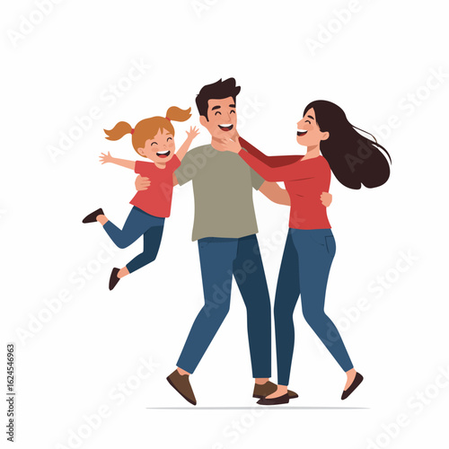  Daughter jumping into the arms of her dad while mom laughs beside them  expressive vector characters GRo_traced
