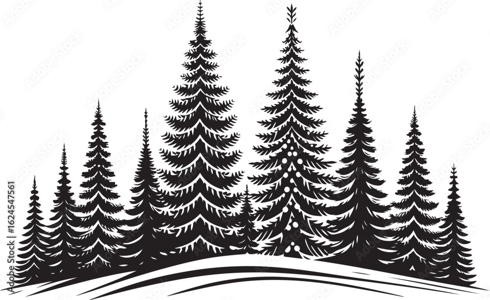 Obraz premium A vibrant illustration of a snow-covered winter forest with green fir trees perfect for the Christmas holiday season