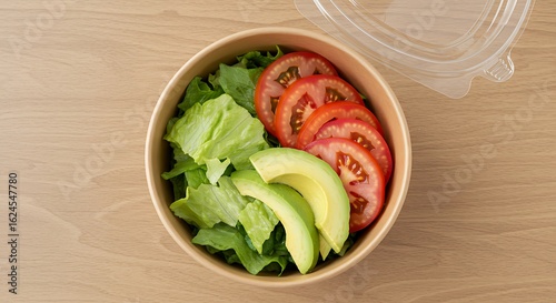 Fresh Vegetable Salad With Avocado and Tomatoes in Kraft Takeout Bowl variation 2