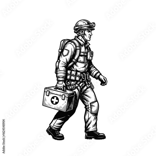 Brave paramedic on a mission, a conceptual illustration representing emergency services and life-saving humanitarian aid.