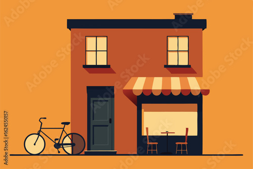 urban townhouse vector with sidewalk cafe and bike (1).eps