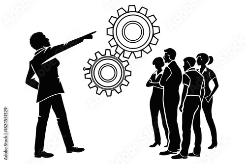 Manager Delegating Tasks Silhouette Vector – Leadership, Workflow, and Team Management Concept