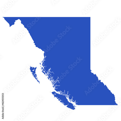 Blue Map of British Columbia - Western Canada Province Vector