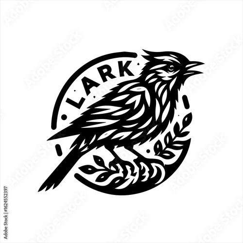 Vector art of lark perched on a branch