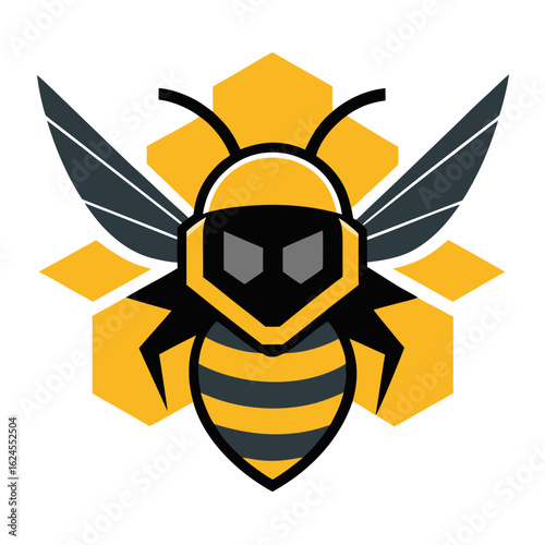 Racing bee mascot with helmet, blurred wings, and honeycomb battleground layout