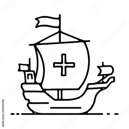 Outline Drawing of a Sailing Ship caravel historical ship