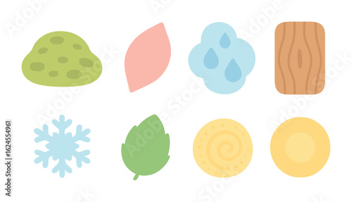 Nature Texture Icons. Flat vector mini-illustrations Soft nature textures in colors children's illustrations: