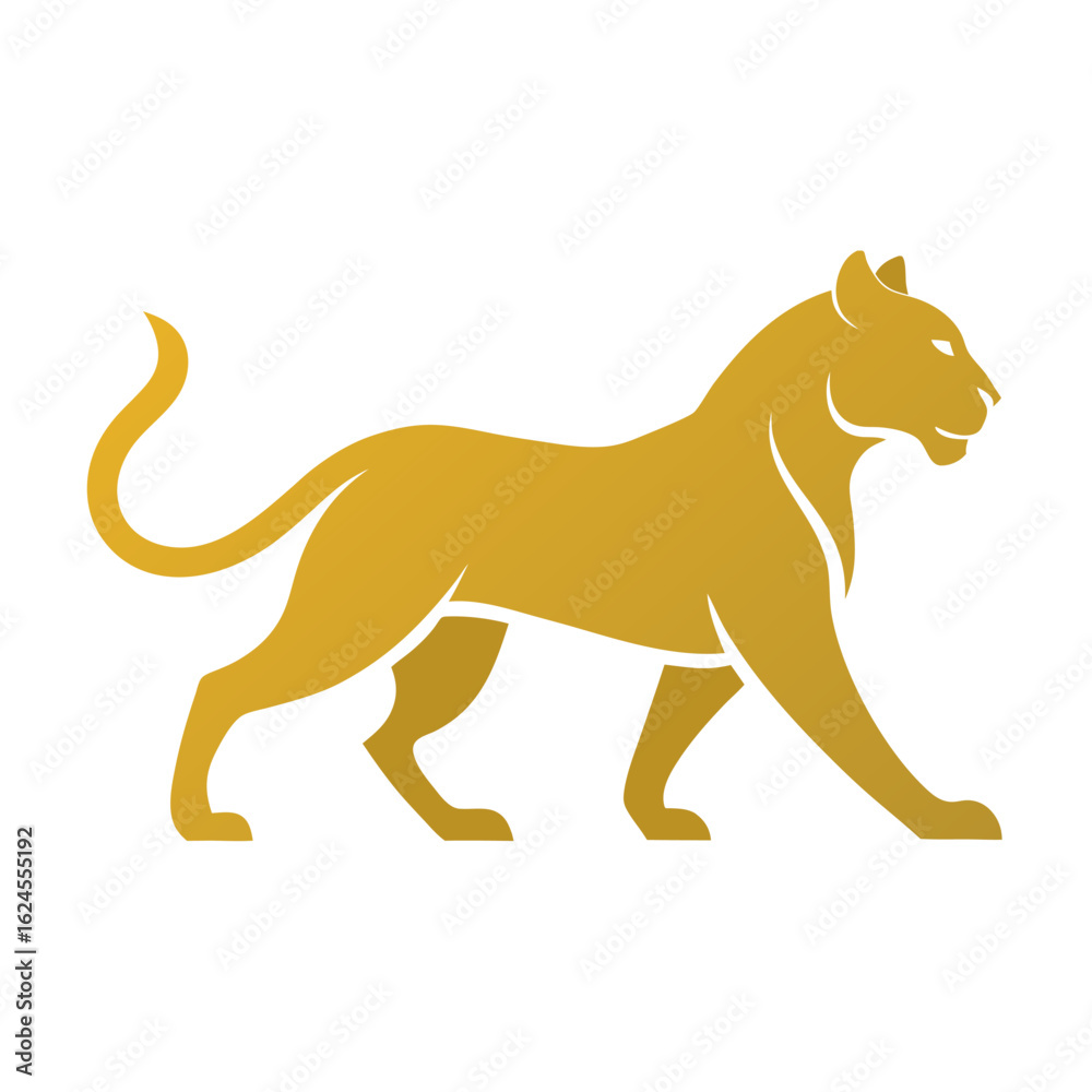 Fototapeta premium Golden Tiger Silhouette with Raised Tail in Luxury Minimal Design