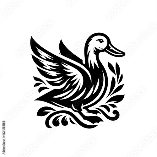 Vector art of stylized duck with ornate feathers