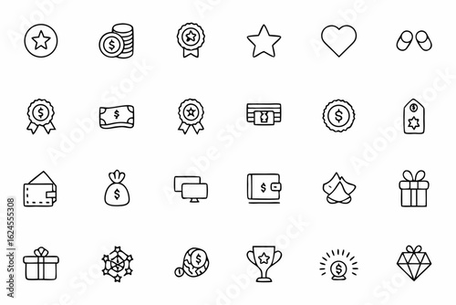 A clean vector bundle illustrating reward incentives and user benefits. Ideal for e-commerce rewards programs, affiliate platforms, or loyalty dashboards