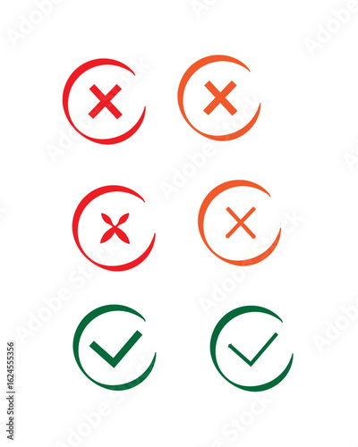 Minimalist Check and Cross Mark Icons in Circular Design – Vector Symbol Set