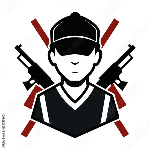 Urban Boy Silhouette with Crossed Guns and Tactical Cap Vector