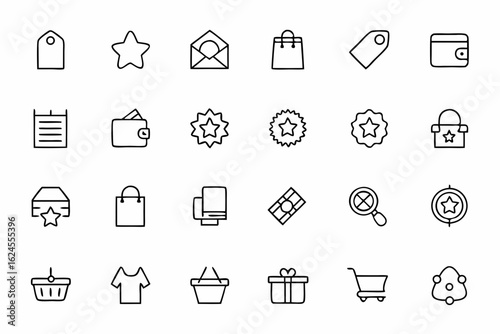 A detailed set of line art icons representing product listings and store management tasks. Suitable for admin dashboards, seller portals, inventory systems, and CMS tools