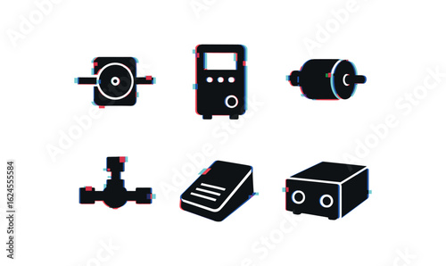 six different glitch effect illustration isolated on white backgorund microfluidic pump pressure regulator microfluidic pump digital driver microfluidic pump rotary motor microfluidic pump