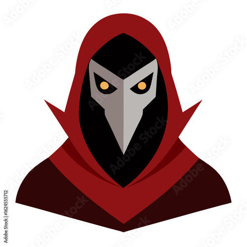 Medieval Masked Figure with Crimson Cloak and Clean Vector Output