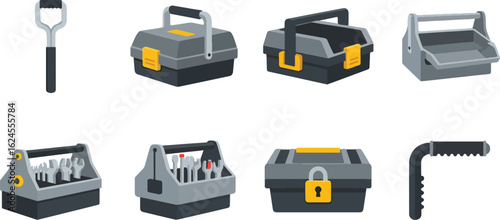 Tools and toolboxes illustration set