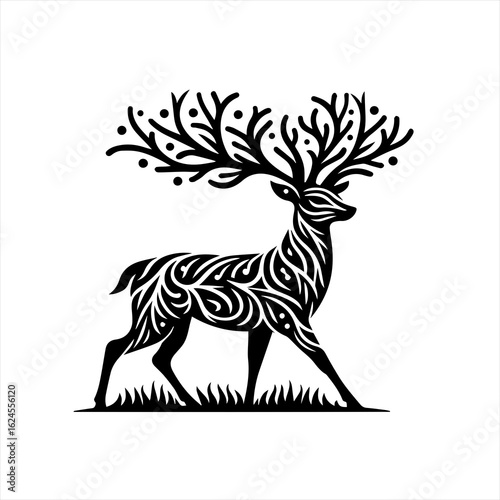 Vector art of deer with ornate antlers