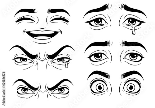Collection of various eye and facial expressions for emotion and storytelling concept