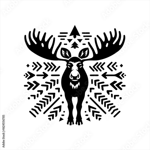 Vector art of moose with tribal pattern