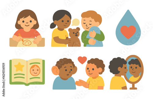 Emotional Expression Icons. Flat vector mini-illustrations of safe emotional expression in colors children's