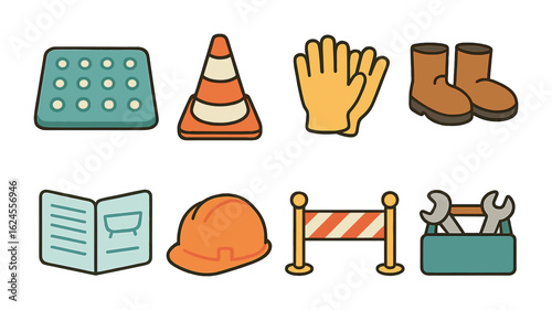 Tub Safety Essentials. Flat vector mini-illustrations of safety during tub install in colors children's