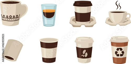 Variety of coffee cups and containers