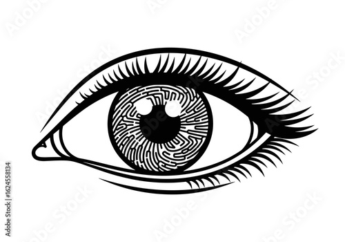 Illustration of eye with fingerprint pattern for identity and security concept
