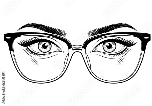 Illustration of eyes wearing stylish glasses for fashion and vision clarity concept