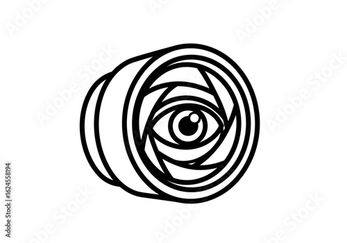 Stylized illustration of camera lens with eye for photography and vision concept