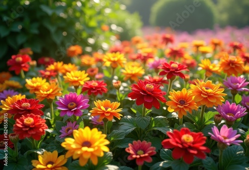 vibrant colorful garden beds blooming seasonal flowers lush greenery blossoming nature palette, flora, spring, meadow, botanical, orchid, rose, daisy, tulip