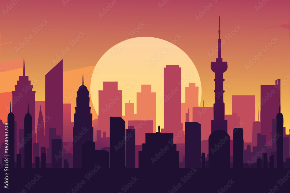 Obraz premium vector of city skyline at golden hour .eps