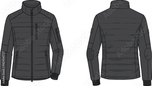 Technical flat sketch of a women's light blue short-sleeve shirt with an all-over floral print, featuring a classic collar, chest pocket, and rolled cuffs, for casual feminine wear.