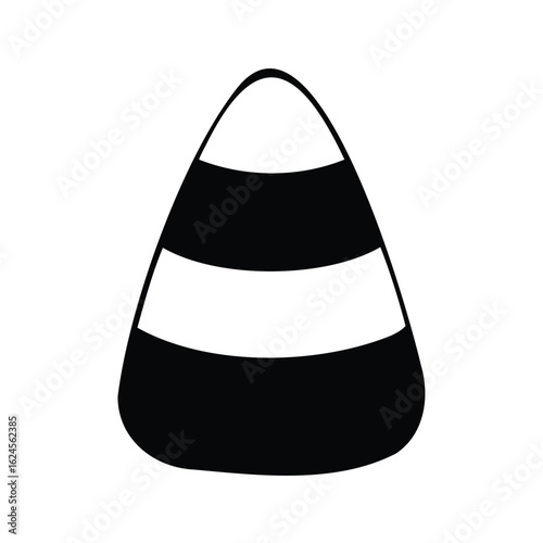Black and white minimalist candy corn illustration on a white background