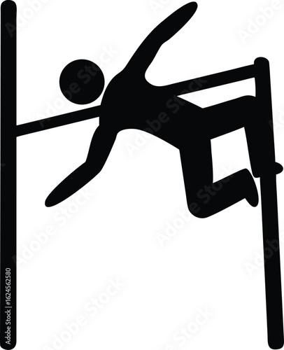 Black silhouette of a pole vaulter clearing a bar athlete sport