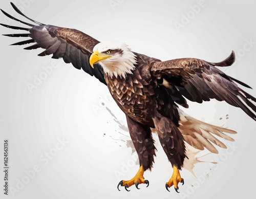 The eagle's sharp, hooked beak is a vibrant yellow, and its eyes are a piercing yellow, giving it an intense and focused expression (1)