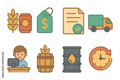 Futures Trading Icons. Flat vector mini-illustrations Futures contracts in colors children's illustrations: