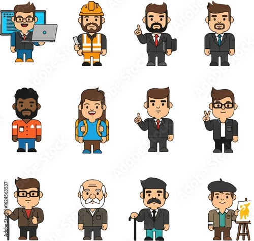 Cartoon Characters Representing Various Professions and Personalities