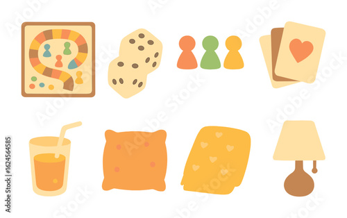 Board Game Night. Flat vector mini-illustrations board game evening in colors children's illustrations: board