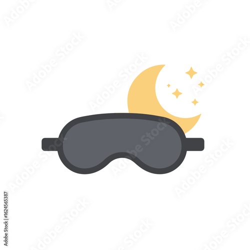 Sleep mask icon featuring a crescent moon and stars, symbolizing restful sleep.