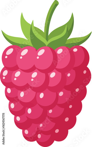 A single ripe red raspberry with green leaves isolated on a transparent background isolated on transparent background