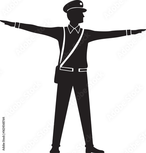 Black silhouette of a uniformed man with arms outstretched shirt