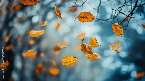 Autumn leaves in the forest in the wind