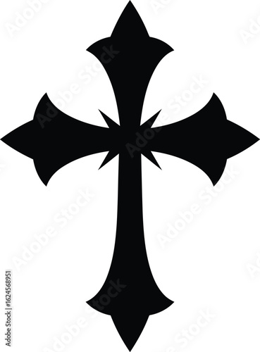 Ornate gothic cross symbol with decorative fleur de lis ends isolated on transparent background