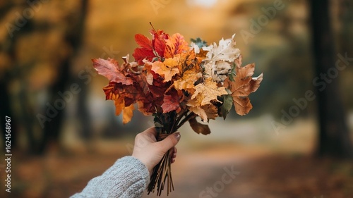 woman holding leaves in the autumn park