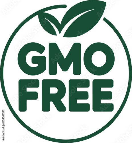 Non GMO green label icon. Vector stamp symbol for natural and organic food product packaging and healthy diet.

