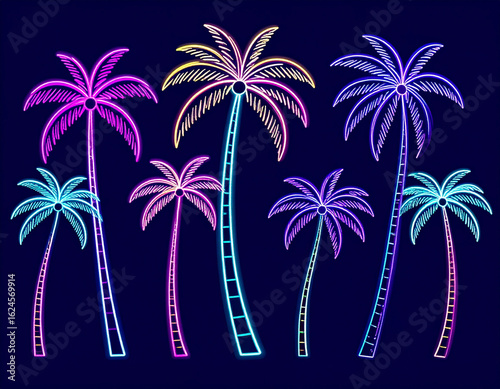 Summer holiday background with neon palm trees – retro tropical vibe for t-shirt desi