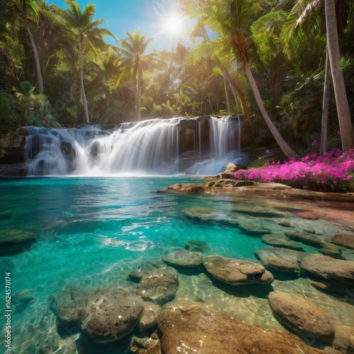 Tropical Paradise Waterfall and Lagoon