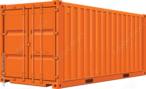 Bright orange shipping container isolated on transparent background for logistics and cargo transport