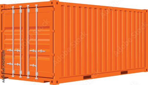 Bright orange shipping container for logistics and storage isolated on transparent background