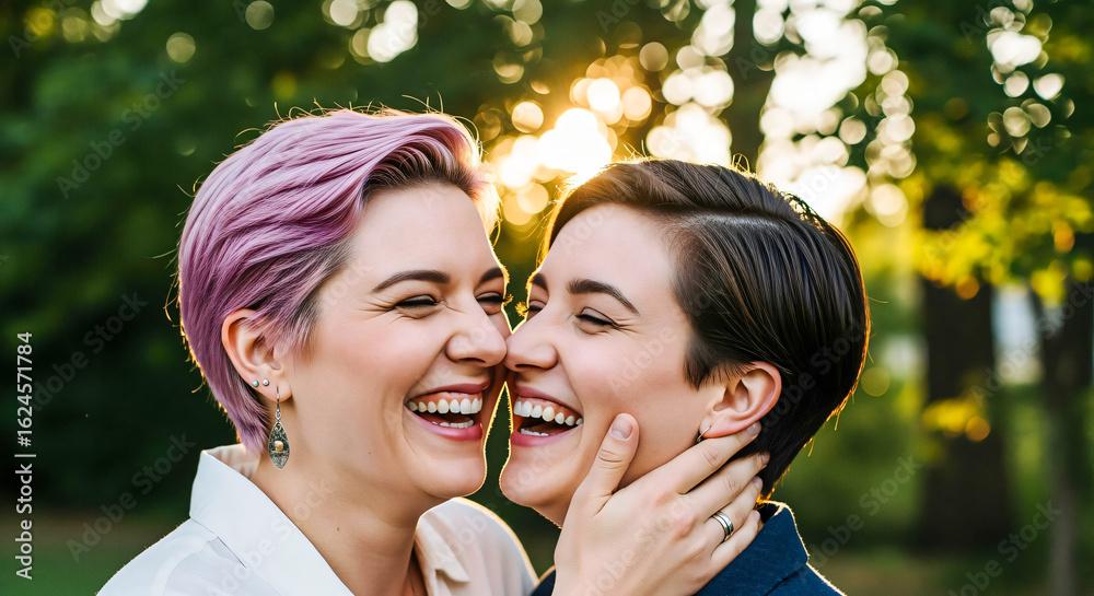 Obraz premium Joyful Embrace: Loving Couple in Golden Light